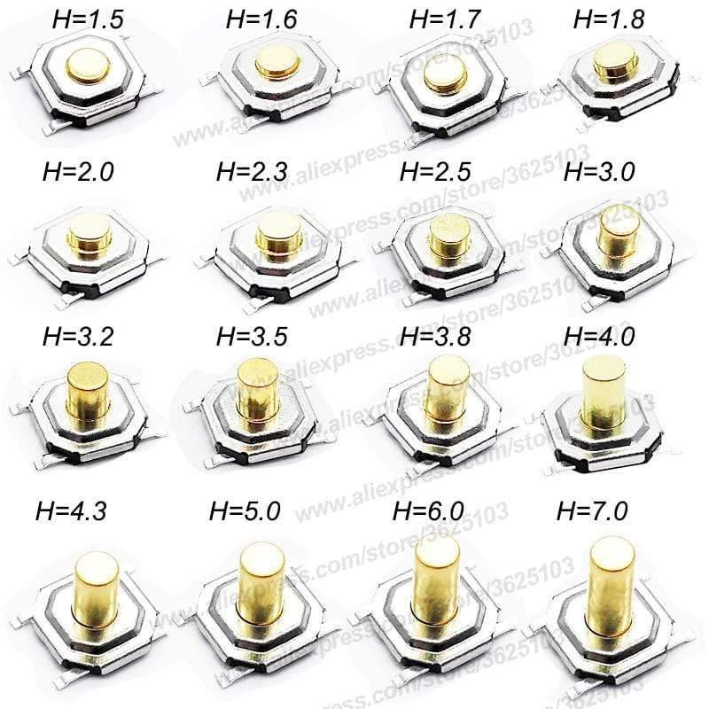Planet Gates 200001056 50PCS/LOT SMD 4*4*1.5MM~7MM 4X4X1.5MM~7MM 5.2mm X 5.2mm Tactile Tact Push Button Micro Switch Momentary Push Button Copper Head