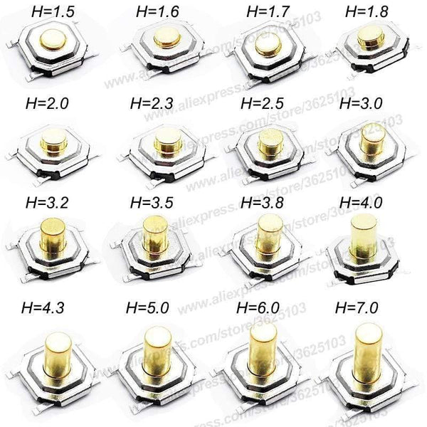 Planet Gates 200001056 50PCS/LOT SMD 4*4*1.5MM~7MM 4X4X1.5MM~7MM 5.2mm X 5.2mm Tactile Tact Push Button Micro Switch Momentary Push Button Copper Head