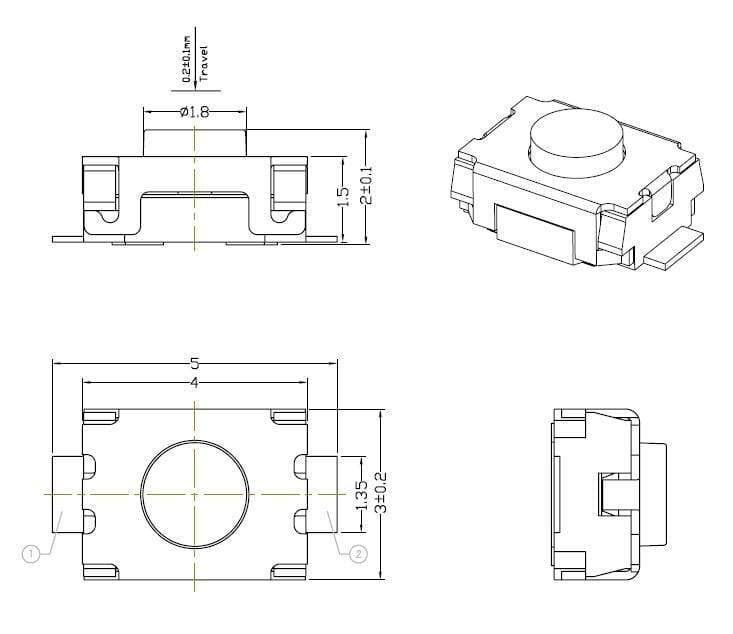 Planet Gates 200001056 50PCS SMD 2Pin 3X4MM Tactile Tact Push Button Micro Switch Momentary