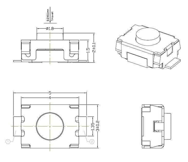 Planet Gates 200001056 50PCS SMD 2Pin 3X4MM Tactile Tact Push Button Micro Switch Momentary