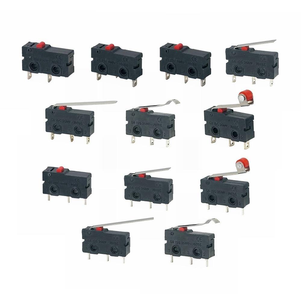 Planet Gates 200001056 5Pcs Mini Micro Limit Switch NO NC 3 Pins PCB Terminals SPDT 5A 125V 250V 29mm Roller Arc Lever Snap Action Push Microswitches