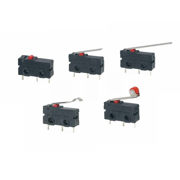 Planet Gates 200001056 5Pcs Mini Micro Limit Switch NO NC 3 Pins PCB Terminals SPDT 5A 125V 250V 29mm Roller Arc Lever Snap Action Push Microswitches
