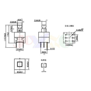 Planet Gates 200001056 8.5*8.5MM Self-Locking Switch Square Head 3.3X3.3 Double-Row 6 Feet 3X3 Interlocking Console Button Switches (8.5x8.5 10PCS)
