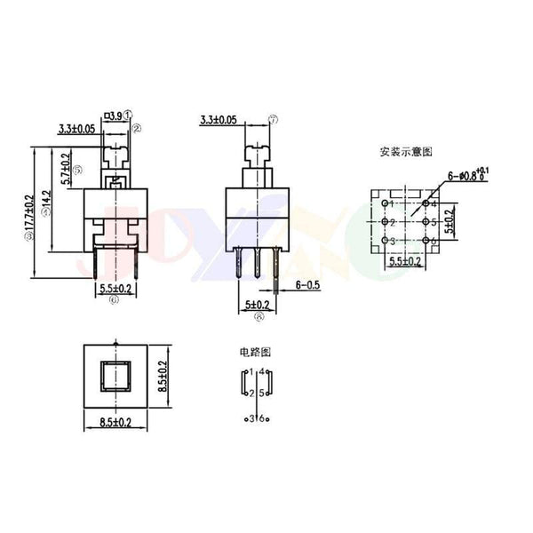 Planet Gates 200001056 8.5*8.5MM Self-Locking Switch Square Head 3.3X3.3 Double-Row 6 Feet 3X3 Interlocking Console Button Switches (8.5x8.5 10PCS)