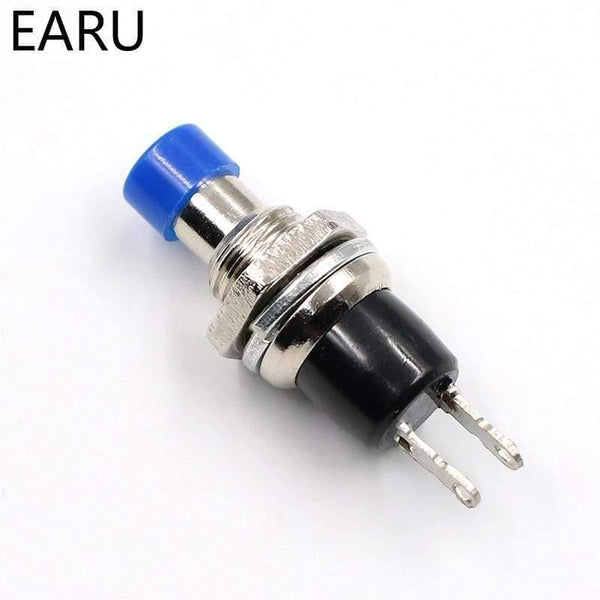Planet Gates 200001056 Blue 10Pcs Mini Micro DIY 7mm Thread 2 Pins Momentary Push Button Switch Red Black White Blue Yellow Green Lockless Self-rest ON/OFF