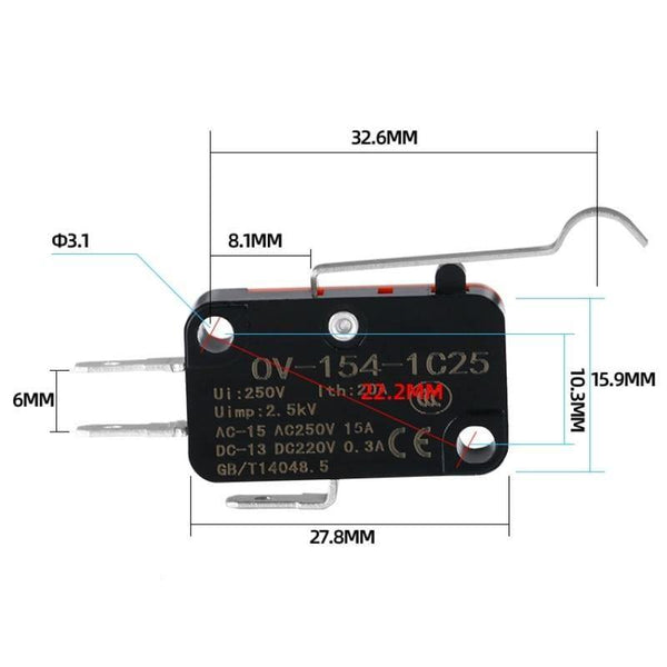 Planet Gates 200001056 OV-154-1C25 / 5Pcs Micro Limit Switch Momentary OV-15-1C25 OV-151-1C25 OV-152-1C25 OV-153-1C25 OV-154-1C25 OV-155-1C25 OV-156-1C25 OV-15-1B5