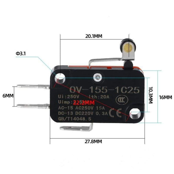 Planet Gates 200001056 OV-155-1C25 / 5Pcs Micro Limit Switch Momentary OV-15-1C25 OV-151-1C25 OV-152-1C25 OV-153-1C25 OV-154-1C25 OV-155-1C25 OV-156-1C25 OV-15-1B5