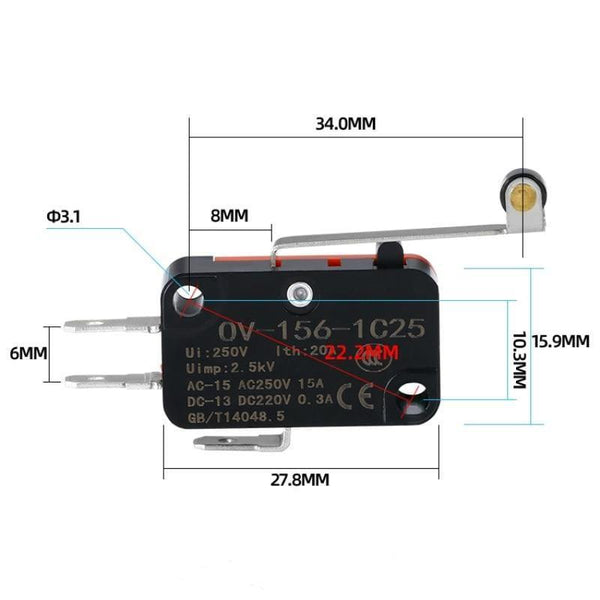 Planet Gates 200001056 OV-156-1C25 / 5Pcs Micro Limit Switch Momentary OV-15-1C25 OV-151-1C25 OV-152-1C25 OV-153-1C25 OV-154-1C25 OV-155-1C25 OV-156-1C25 OV-15-1B5