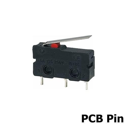 Planet Gates 200001056 PCB Pin 16mm Lever 5Pcs Mini Micro Limit Switch NO NC 3 Pins PCB Terminals SPDT 5A 125V 250V 29mm Roller Arc Lever Snap Action Push Microswitches