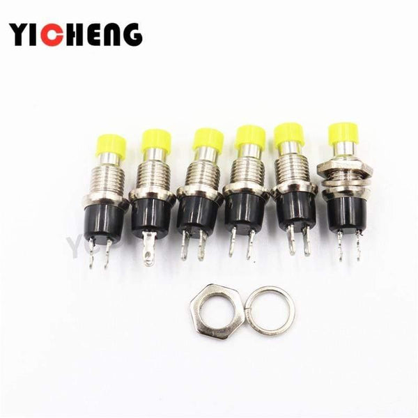 Planet Gates 200001056 yellow / PBS-110 NO 6pcs Small Round Button PBS-110/NO PBS-111/NC 2 Foot Self-resetting No Lock Switch Button Switch 7MM Miniature Color Mixing
