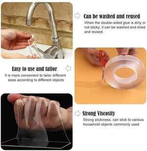 Planet Gates 200001762 1/2/3/5m Magic Tape Double-Sided Adhesive Tape Traceless Waterproof Scotch Tape For Bathroom Kitchen Sink Tap Gel Sticker