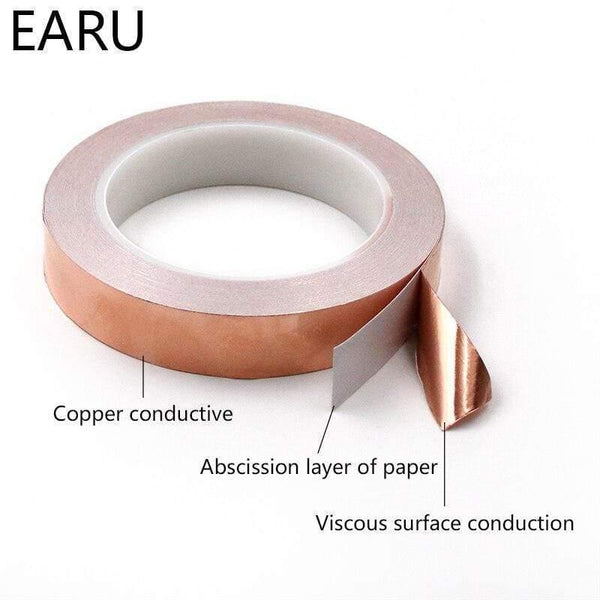 Planet Gates 200001762 20 Meters Single Side Conductive Copper Foil Tape Strip Adhesive EMI Shielding Heat Resist Tape 2mm 3mm 4mm 5mm 6mm 8mm 10mm