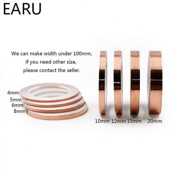 Planet Gates 200001762 20 Meters Single Side Conductive Copper Foil Tape Strip Adhesive EMI Shielding Heat Resist Tape 2mm 3mm 4mm 5mm 6mm 8mm 10mm
