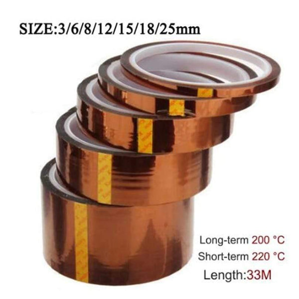 Planet Gates 200001762 3/6/5/10/20/30/50mm Kaptons Tape 33M 100ft Heat Resistant High Temperature Polyimide Adhesive Tape Insulation For Electronic J50
