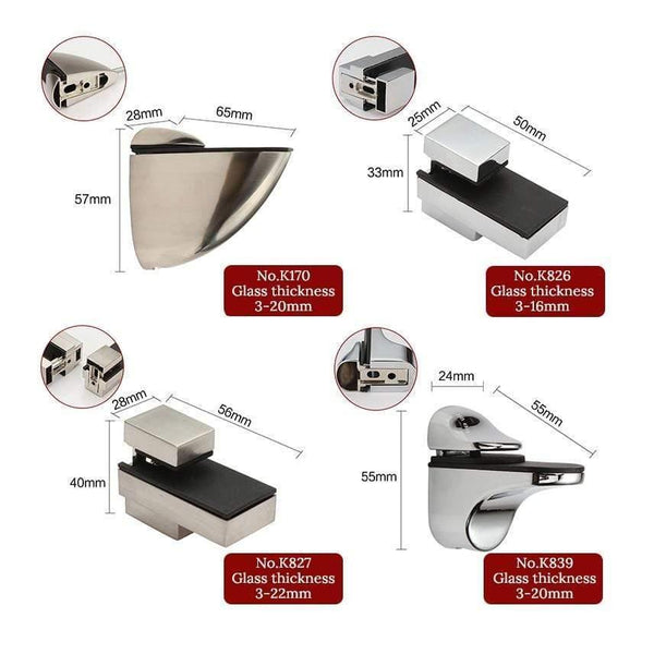 Planet Gates 200001782 Zinc Alloy Adjustable Glass Clamps Glass Plated Brackets Chrome Alloy Shelf Holder Support Clamp Holder For Glass Shelves