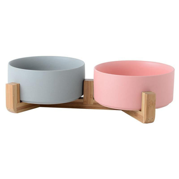 Planet Gates 200003694 Gray pink / S 400ML Ceramic Double Cat Bowl Dog Bowl Pet Feeding Water Bowl Cat Puppy Feeder Product Supplies Pet Food And Water Bowls For Dogs