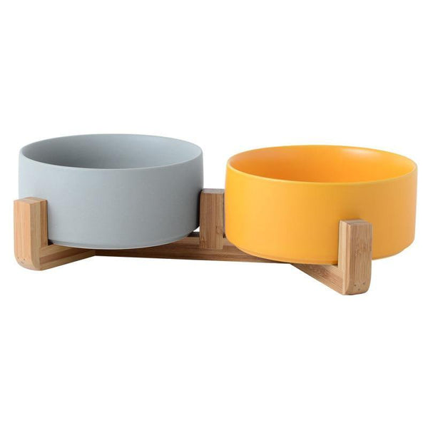 Planet Gates 200003694 Gray yellow / S 400ML Ceramic Double Cat Bowl Dog Bowl Pet Feeding Water Bowl Cat Puppy Feeder Product Supplies Pet Food And Water Bowls For Dogs