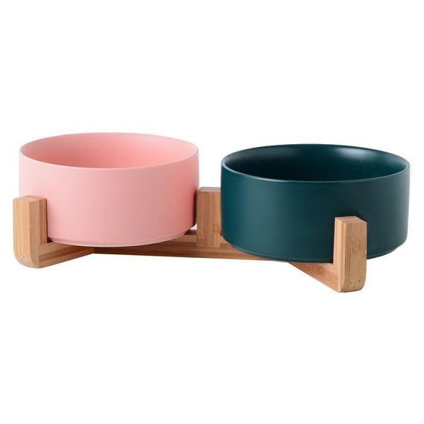Planet Gates 200003694 Pink green / S 400ML Ceramic Double Cat Bowl Dog Bowl Pet Feeding Water Bowl Cat Puppy Feeder Product Supplies Pet Food And Water Bowls For Dogs