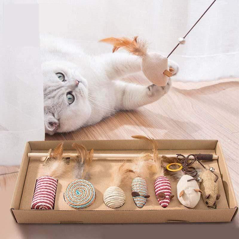 Planet Gates 200003701 1set Funny Stick Cat Toys Products For Interactive Funny Cat Paw Toy Fluffy With Long Rod Natural Feather Lovely Pet Products (Funny Cat Stick Set)