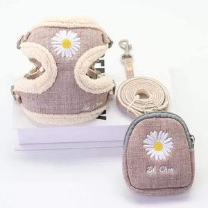 Planet Gates 200003720 Brown / S Soft Pet Dog Harnesses Vest No Pull Adjustable Keep Warm Embroidery Cat Harness Leash Set For Small Medium Dogs Outdoor Walking