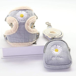 Planet Gates 200003720 Gray / S Soft Pet Dog Harnesses Vest No Pull Adjustable Keep Warm Embroidery Cat Harness Leash Set For Small Medium Dogs Outdoor Walking