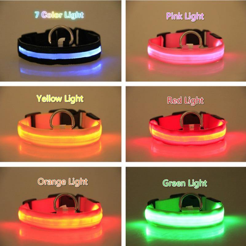 Planet Gates 200003720 LED Dog Collar With USB Charging Colorful Lights Safe Anti-Lost Collars For Puppy Kitten Dogs Lead Collars 7 Lights Pet Products