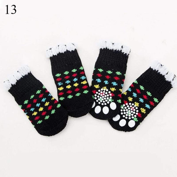 Planet Gates 200074142 13 / S 4pcs Warm Puppy Dog Socks Soft Pet Knits Socks Cute Cartoon Anti Slip Socks Warm Puppy Dog Shoes Small Medium Dogs Pet Product
