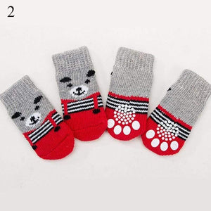 Planet Gates 200074142 2 / S 4pcs Warm Puppy Dog Socks Soft Pet Knits Socks Cute Cartoon Anti Slip Socks Warm Puppy Dog Shoes Small Medium Dogs Pet Product