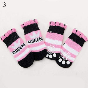 Planet Gates 200074142 3 / S 4pcs Warm Puppy Dog Socks Soft Pet Knits Socks Cute Cartoon Anti Slip Socks Warm Puppy Dog Shoes Small Medium Dogs Pet Product