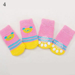 Planet Gates 200074142 4pcs Warm Puppy Dog Socks Soft Pet Knits Socks Cute Cartoon Anti Slip Socks Warm Puppy Dog Shoes Small Medium Dogs Pet Product
