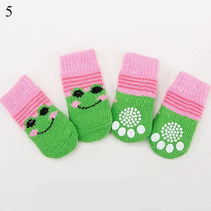 Planet Gates 200074142 5 / S 4pcs Warm Puppy Dog Socks Soft Pet Knits Socks Cute Cartoon Anti Slip Socks Warm Puppy Dog Shoes Small Medium Dogs Pet Product