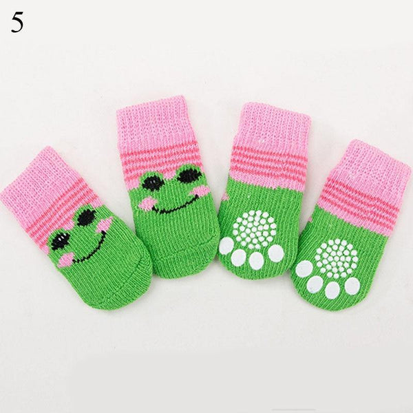 Planet Gates 200074142 5 / S 4pcs Warm Puppy Dog Socks Soft Pet Knits Socks Cute Cartoon Anti Slip Socks Warm Puppy Dog Shoes Small Medium Dogs Pet Product