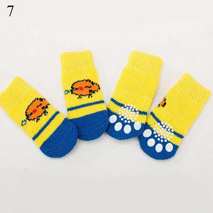 Planet Gates 200074142 7 / S 4pcs Warm Puppy Dog Socks Soft Pet Knits Socks Cute Cartoon Anti Slip Socks Warm Puppy Dog Shoes Small Medium Dogs Pet Product