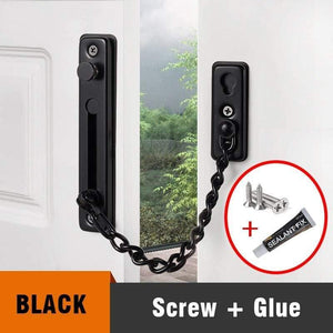 Planet Gates 200289143 Black-Glue Stainless Steel Security Door Chain Lock Anti-theft Door Chain Door Latch Nail Free Glue Thicken Door Lock Hardware