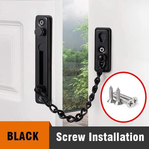 Planet Gates 200289143 Black Stainless Steel Security Door Chain Lock Anti-theft Door Chain Door Latch Nail Free Glue Thicken Door Lock Hardware
