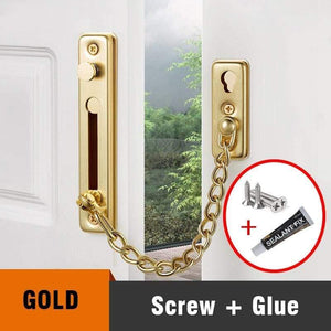 Planet Gates 200289143 Gold-Glue Stainless Steel Security Door Chain Lock Anti-theft Door Chain Door Latch Nail Free Glue Thicken Door Lock Hardware