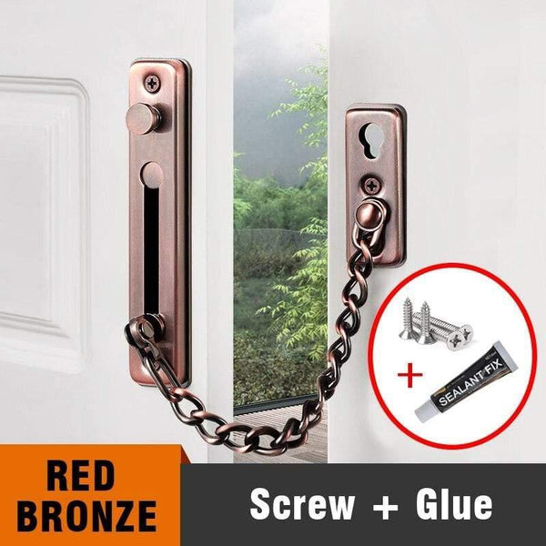 Planet Gates 200289143 Red Bronze-Glue Stainless Steel Security Door Chain Lock Anti-theft Door Chain Door Latch Nail Free Glue Thicken Door Lock Hardware
