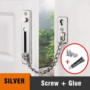 Planet Gates 200289143 Silver-Glue Stainless Steel Security Door Chain Lock Anti-theft Door Chain Door Latch Nail Free Glue Thicken Door Lock Hardware