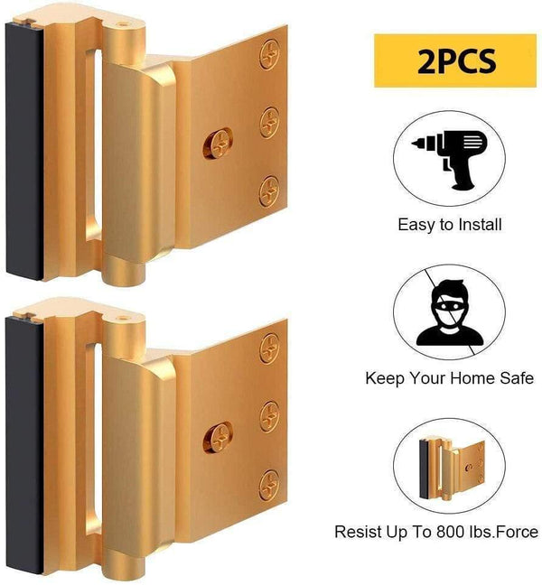Planet Gates 200292145 2PCS Gold Home Security Door Lock Childproof Door Reinforcement Lock With 3" Stop Withstand 800 Lbs Upgrade Lock Defender Hardware
