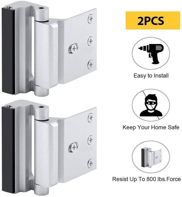 Planet Gates 200292145 2PCS Silver Home Security Door Lock Childproof Door Reinforcement Lock With 3" Stop Withstand 800 Lbs Upgrade Lock Defender Hardware