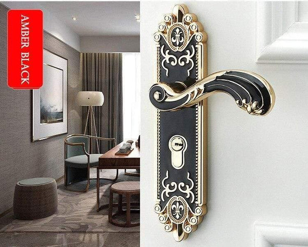 Planet Gates 200292145 Amber Black / 50mm / 45mm European Style Mute Room Door Lock Handle Fashion Interior Door Knobs Lock Luxurious Anti-Theft Gate Lock Furniture Hardware