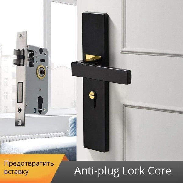 Planet Gates 200292145 Anti-plug Lock Core / 50mm / 45mm American Black Mute Bedroom Door Lock With Keys Security Entrance Door Handle Lock Anti-theft Interior Door Knobs Lock