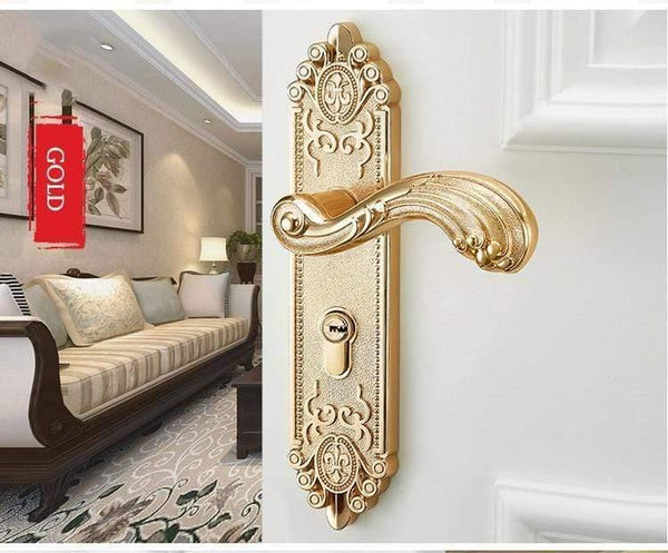 Planet Gates 200292145 Gold / 50mm / 45mm European Style Mute Room Door Lock Handle Fashion Interior Door Knobs Lock Luxurious Anti-Theft Gate Lock Furniture Hardware