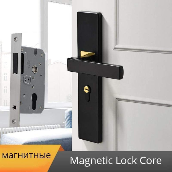 Planet Gates 200292145 Magnetic Lock Core / 50mm / 45mm American Black Mute Bedroom Door Lock With Keys Security Entrance Door Handle Lock Anti-theft Interior Door Knobs Lock