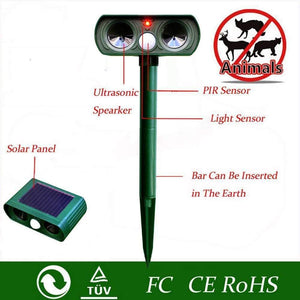 Planet Gates 200327217 Solar Ultrasonic Repeller Deterrent Pest Cat Dog Fox Deterrent Solar Powered Scarer Repellent Outdoor Garden Tool