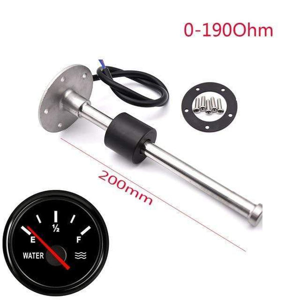 Planet Gates 200mm bb gauge 52MM Gauge Water Level Gauge Red Light 0-190Ohm Water Tank Level Indicator Meter with Fuel Level Sensor 150MM 200MM 250MM 400MM