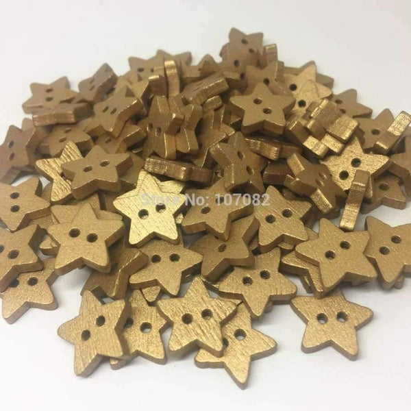 Planet Gates 200pcs 15mm Gold Color Wood Star Buttons Christmas Embellishments Scrapbooking Cardmaking Crafts Xmas Sewing 2 Holes Button