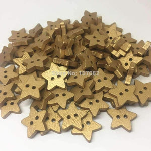 Planet Gates 200pcs 15mm Gold Color Wood Star Buttons Christmas Embellishments Scrapbooking Cardmaking Crafts Xmas Sewing 2 Holes Button