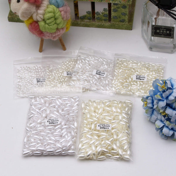 Planet Gates 200pcs 3x6/4x8/6x12mm Oval Pearl Beads Imitation ABS Beads For Jewelry Making Arts Crafts Apparel Sewing Garment Beads DIY