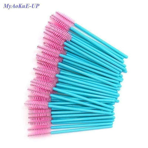 Planet Gates 200pcs Blue Handle Pink Brushes Top Quality Nylon Disposable Mascara Wands Lashes Makeup Brushes Eyelash Extension